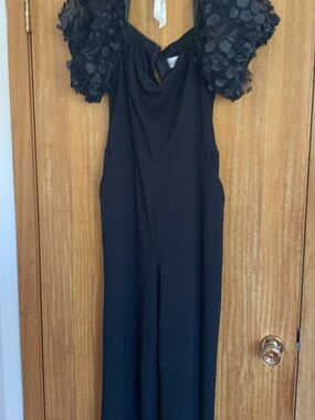 Premier Black Jumpsuit with Floral Sleeve Detail